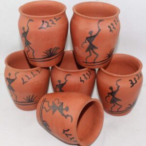 Odishabazaar Terracotta(Real Mitti) Unglazed Worli Painted Clay Mud Tea Kullad Cup Set Of 6 For Good Health(200ml)