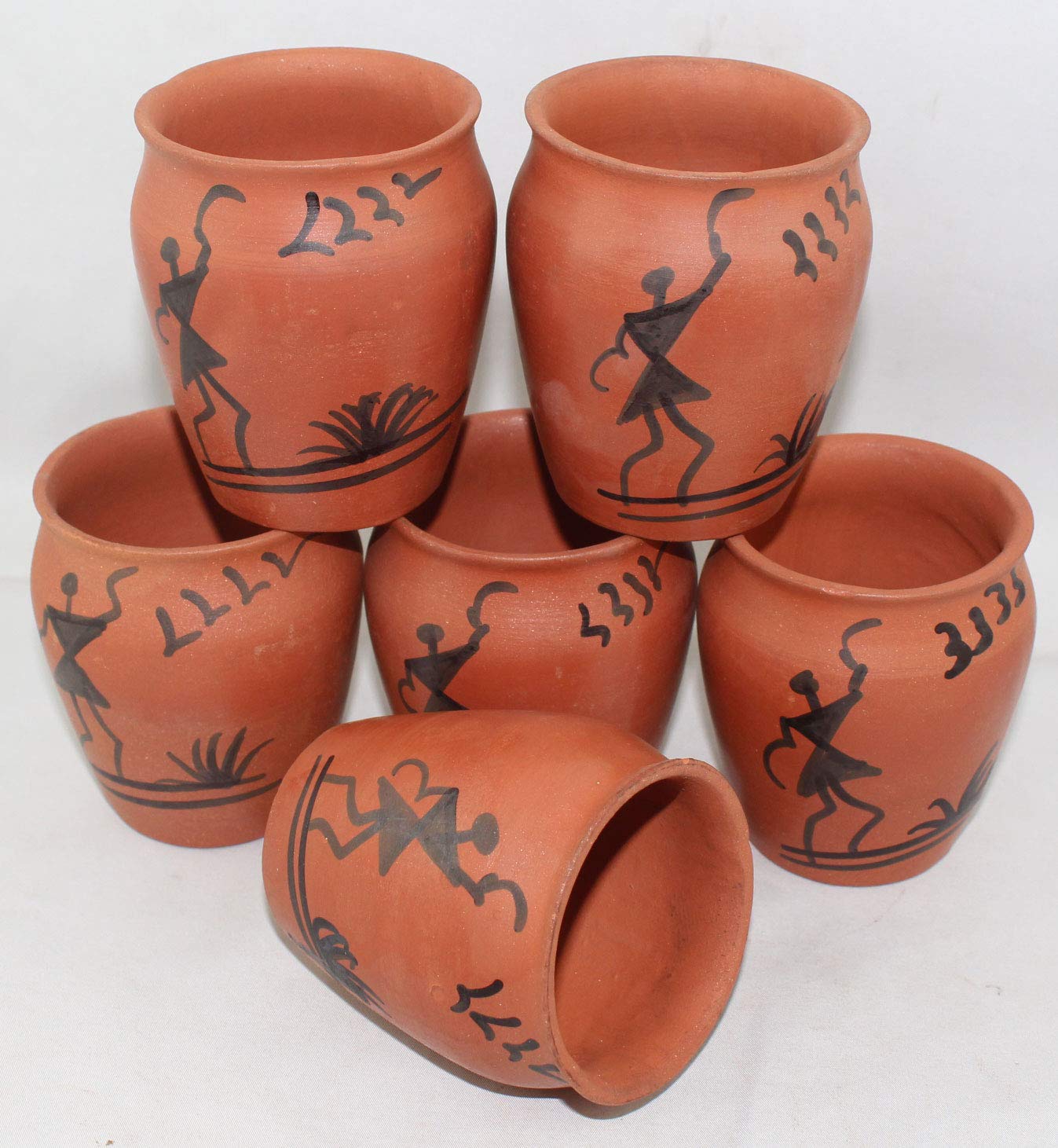 Odishabazaar Terracotta(Real Mitti) Unglazed Worli Painted Clay Mud Tea Kullad Cup Set Of 6 For Good Health(200ml)