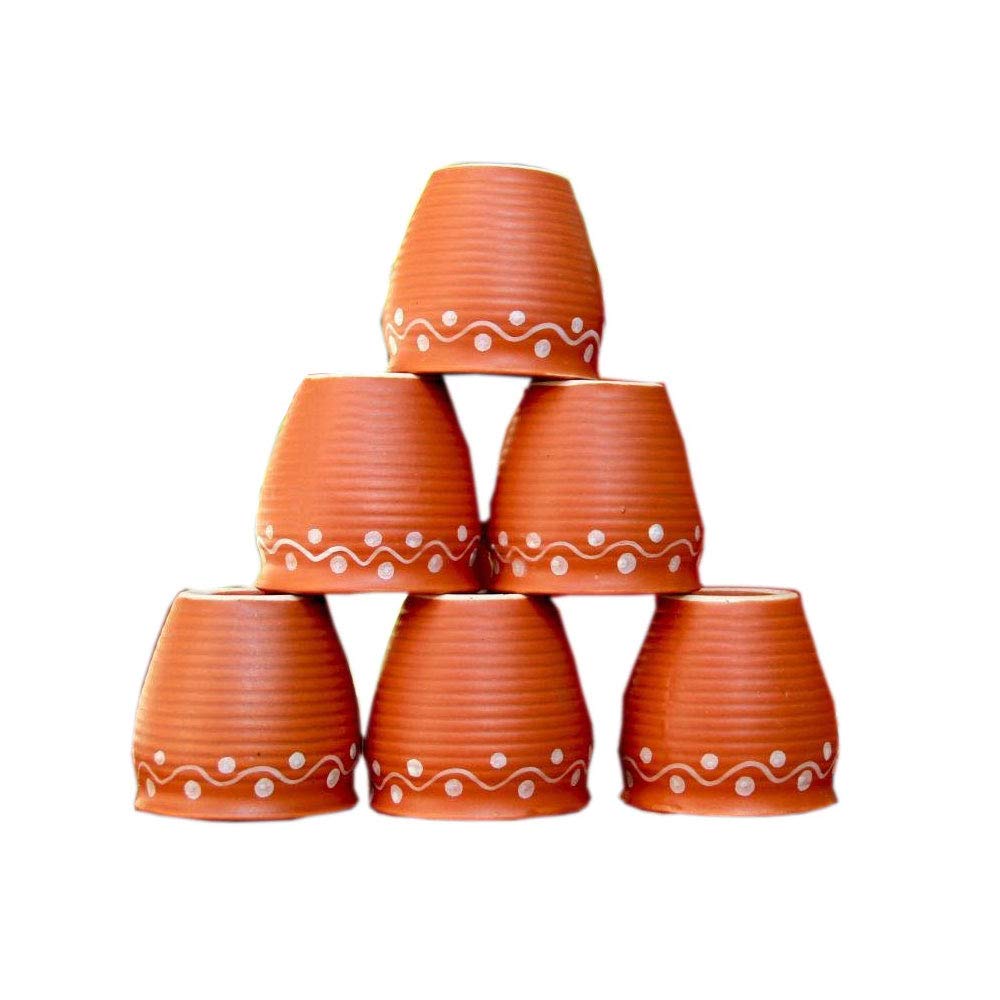 Odishabazaar Ceramic Kulhar Cups Traditional Indian Chai Tea Cup Set of 6 (Brown)