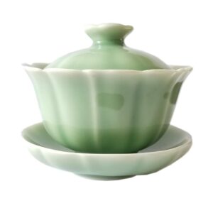 handmade celadon gaiwan 5oz teacups and saucer set kung fu cups porcelain drinkware (green)