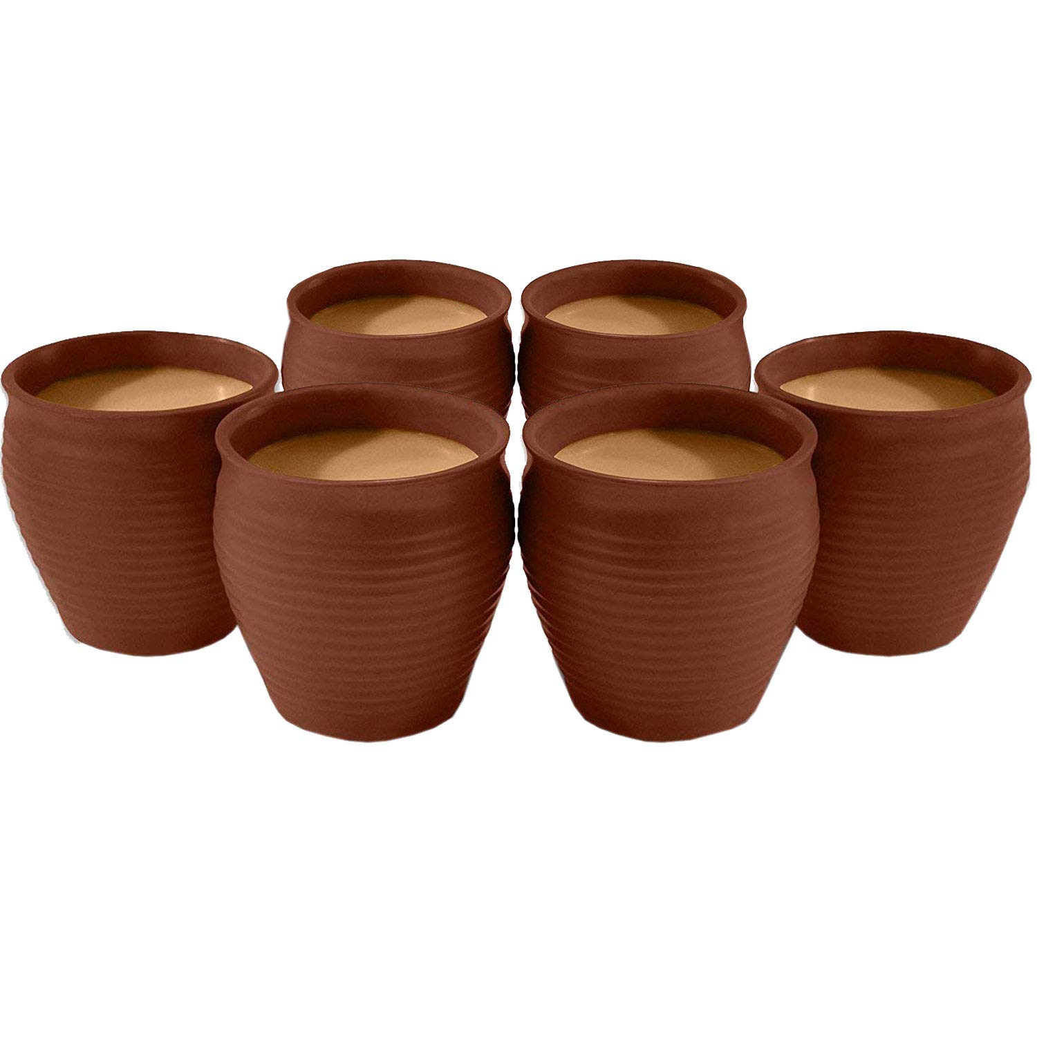 Odishabazaar Ceramic Kulhar Cups Traditional Indian Chai Tea Cup Set of 6 (Brown)