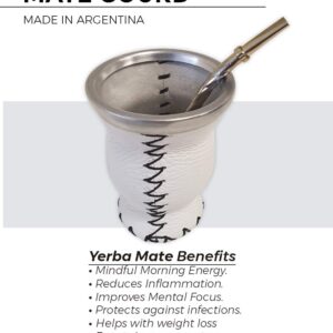 GAUCHO-MARKET New [NEW] Yerba Mate Cup Set. Authentic Leather-Wrapped Glass with Aluminum Top Ring. Includes a Bombilla (straw) (White)