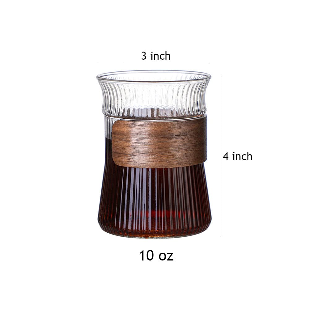 Sizikato 2pcs Borosilicate Glass Teacup, Striped Glass Coffee Cup, Non-Slip and Anti-Scald