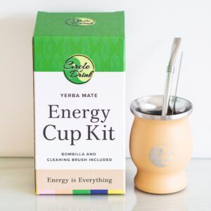 circle of drink - energy cup yerba mate kit - double wall - includes stainless steel bombilla and cleaning brush - 8oz, 50g capacity (tan)