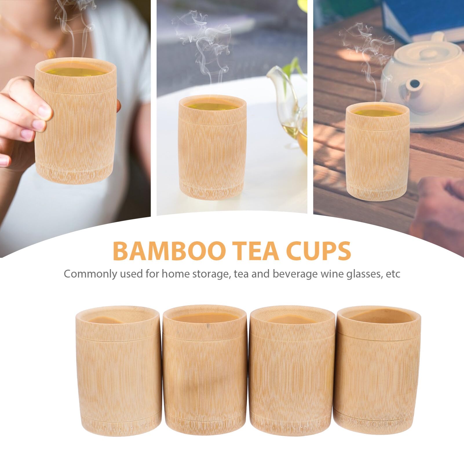 DOITOOL 4PCS Bamboo Tea Cups Set, Bamboo Teacups Coffee Mug Wine Mug for Drinking Tea Coffee Wine Beer Hot Drinks