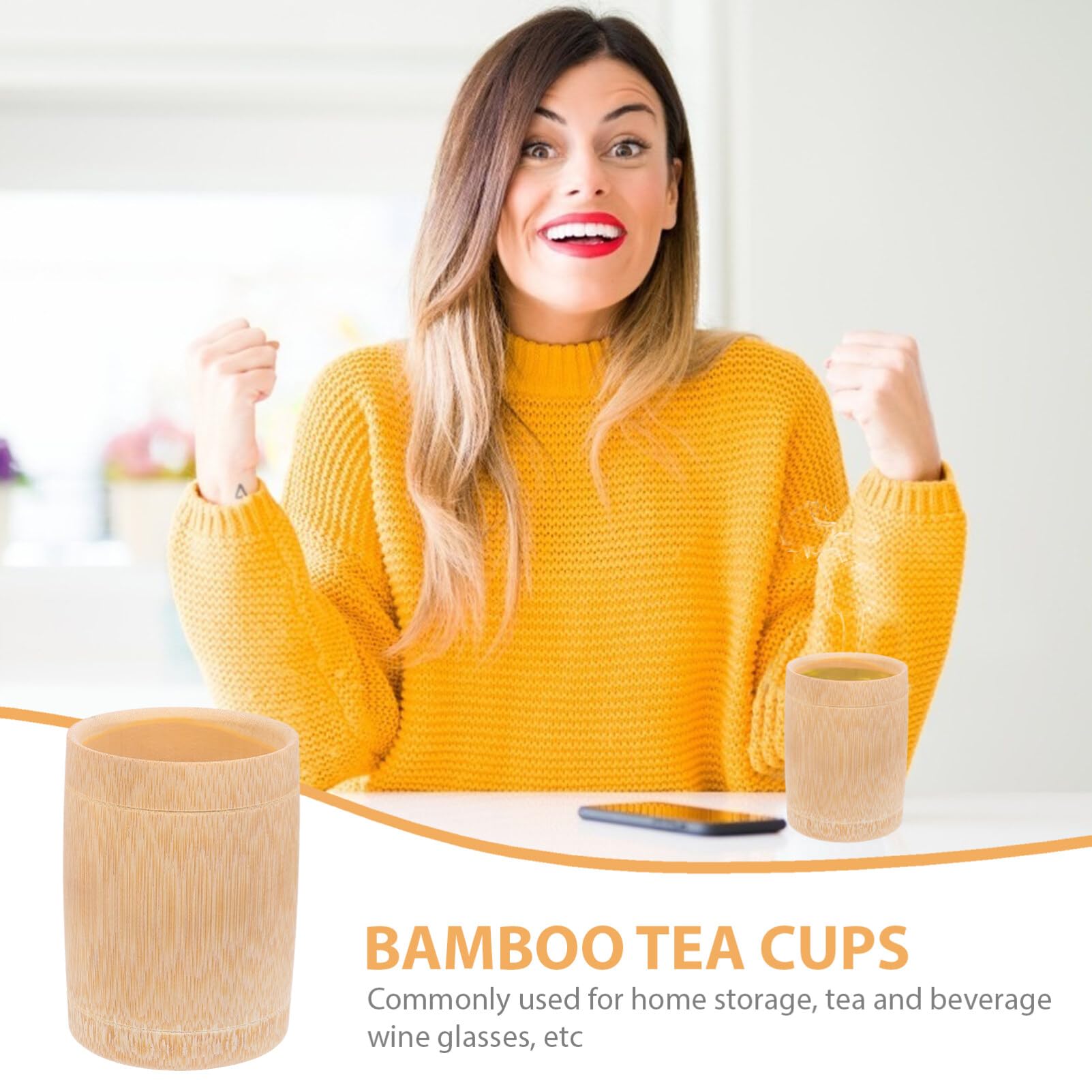 DOITOOL 4PCS Bamboo Tea Cups Set, Bamboo Teacups Coffee Mug Wine Mug for Drinking Tea Coffee Wine Beer Hot Drinks