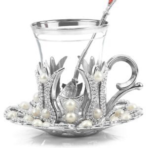 Glass Coffee or Tea Cups Drinking Glasses Turkish Tea cup (Silver)