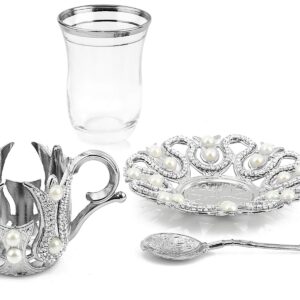 Glass Coffee or Tea Cups Drinking Glasses Turkish Tea cup (Silver)