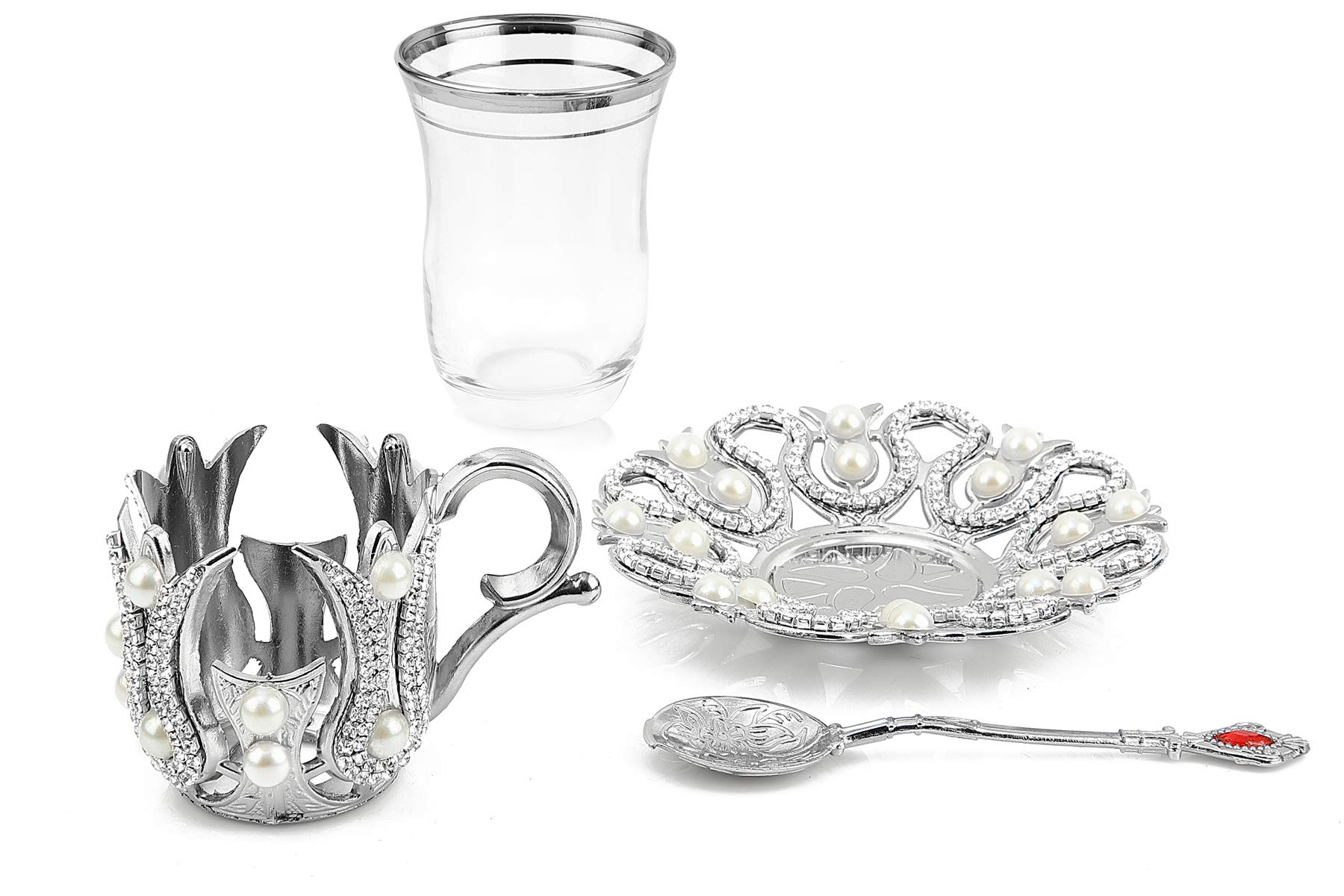 Glass Coffee or Tea Cups Drinking Glasses Turkish Tea cup (Silver)