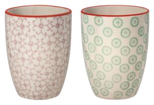 bloomingville ceramic cups with handle emma - colorful mugs for coffee tea cappucino dia 3.25'' h 4.25'', green blue, stoneware, set of 2 styles, content 10.5 fl oz
