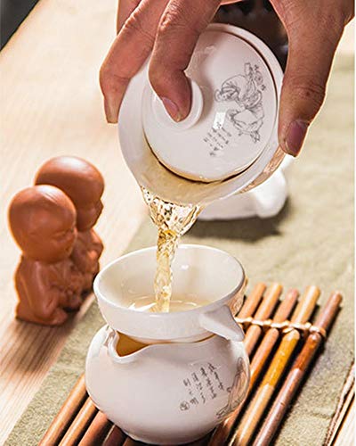 Emoyi Traditional Chinese Gaiwan Sancai Tea Cup Old Man Pattern Porcelain Best Gift