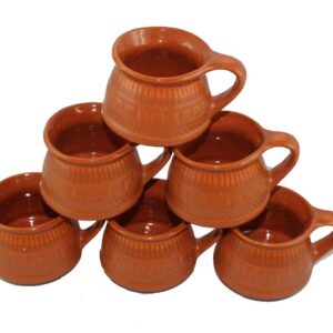 Odishabazaar Ceramic Kulhar Cups Traditional Indian Chai Tea Cup Set of 6 (Brown 3)