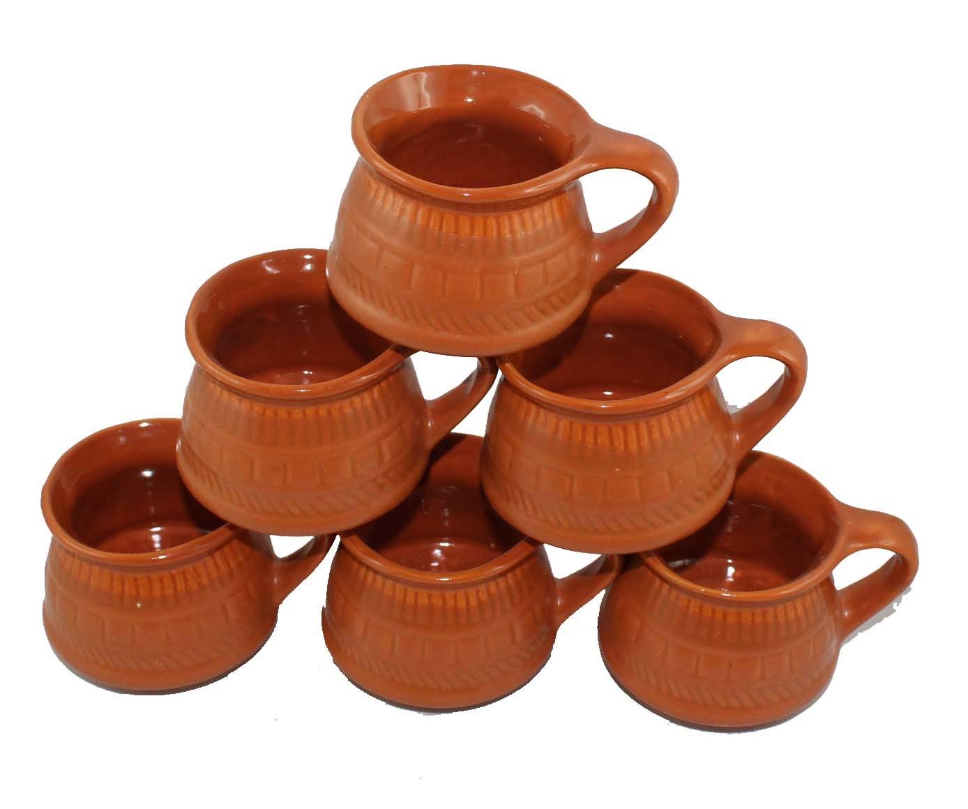 Odishabazaar Ceramic Kulhar Cups Traditional Indian Chai Tea Cup Set of 6 (Brown 3)