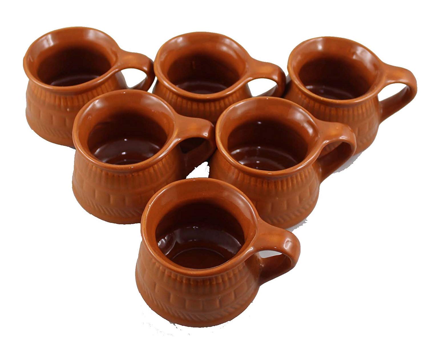 Odishabazaar Ceramic Kulhar Cups Traditional Indian Chai Tea Cup Set of 6 (Brown 3)