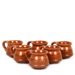 Odishabazaar Ceramic Kulhar Cups Traditional Indian Chai Tea Cup Set of 6 (Brown 3)