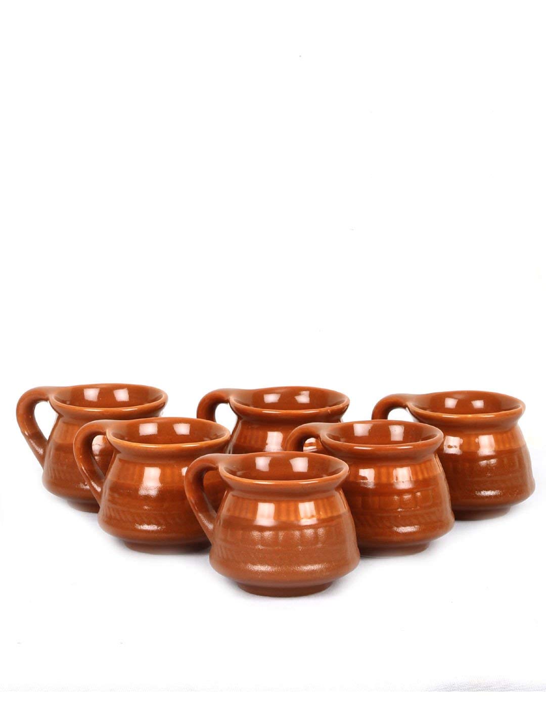 Odishabazaar Ceramic Kulhar Cups Traditional Indian Chai Tea Cup Set of 6 (Brown 3)