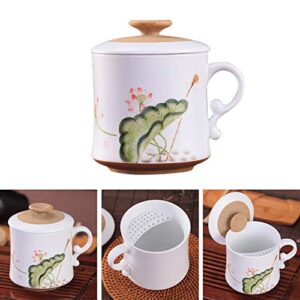 bifuldyo tea cup with filtering function, single cup loose tea brewing system,large capacity 12oz, chinese painting style pattern,loose leaf iced blooming or flowering tea filter(lotus)