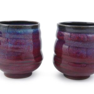 Modern Artisans Plum Perfect Spiral Stoneware Tea Cups, American Made Pottery, Set of (2) 8-Ounce Cups