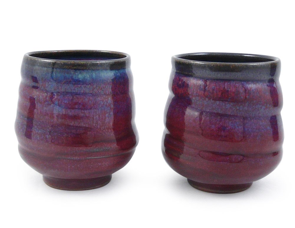 Modern Artisans Plum Perfect Spiral Stoneware Tea Cups, American Made Pottery, Set of (2) 8-Ounce Cups