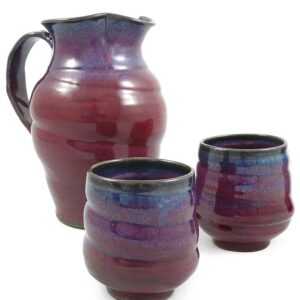 Modern Artisans Plum Perfect Spiral Stoneware Tea Cups, American Made Pottery, Set of (2) 8-Ounce Cups