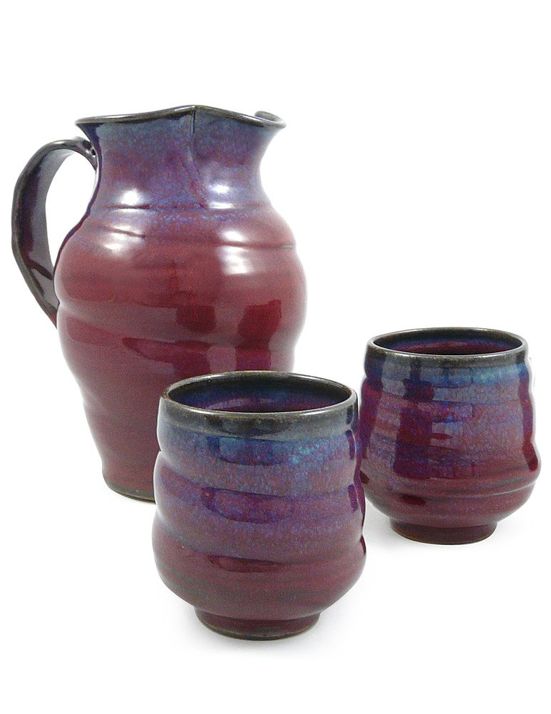 Modern Artisans Plum Perfect Spiral Stoneware Tea Cups, American Made Pottery, Set of (2) 8-Ounce Cups