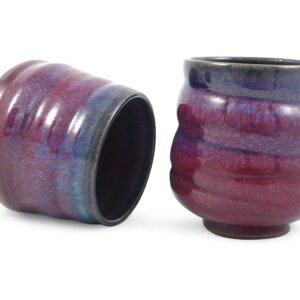 Modern Artisans Plum Perfect Spiral Stoneware Tea Cups, American Made Pottery, Set of (2) 8-Ounce Cups