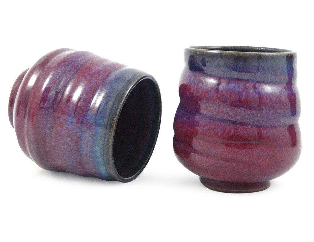 Modern Artisans Plum Perfect Spiral Stoneware Tea Cups, American Made Pottery, Set of (2) 8-Ounce Cups