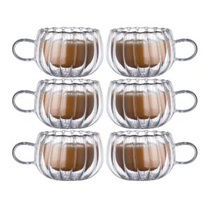 jhnif 6pcs clear glass tea cup, 6oz striped glass espresso cup, pumpkin stripe