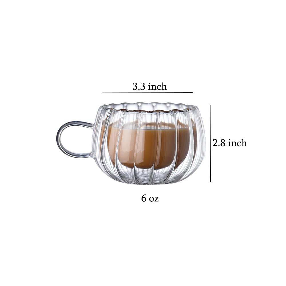 JHNIF 6pcs Clear Glass Tea Cup, 6oz Striped Glass Espresso Cup, Pumpkin Stripe