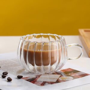 JHNIF 6pcs Clear Glass Tea Cup, 6oz Striped Glass Espresso Cup, Pumpkin Stripe