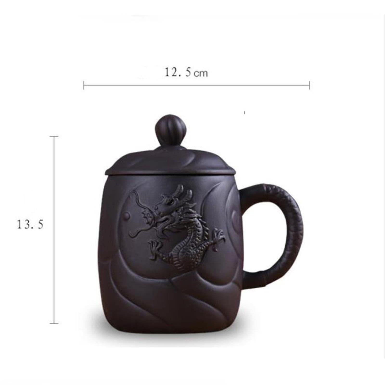 Purple Clay Chinese Embossed Dragon Teacups Creative Retro Tea Mug with Lid and Infuser Handmade Water Cup Drinkware Gifts