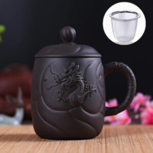 Purple Clay Chinese Embossed Dragon Teacups Creative Retro Tea Mug with Lid and Infuser Handmade Water Cup Drinkware Gifts