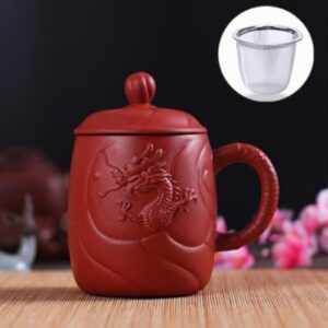 Purple Clay Chinese Embossed Dragon Teacups Creative Retro Tea Mug with Lid and Infuser Handmade Water Cup Drinkware Gifts