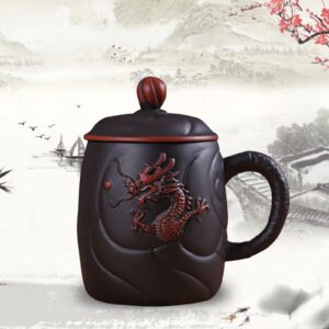 Purple Clay Chinese Embossed Dragon Teacups Creative Retro Tea Mug with Lid and Infuser Handmade Water Cup Drinkware Gifts