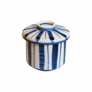 ippinka japanese porcelain chawanmushi cup with lid, seto-mono, made in japan, 105cc, blue tokusa stripe