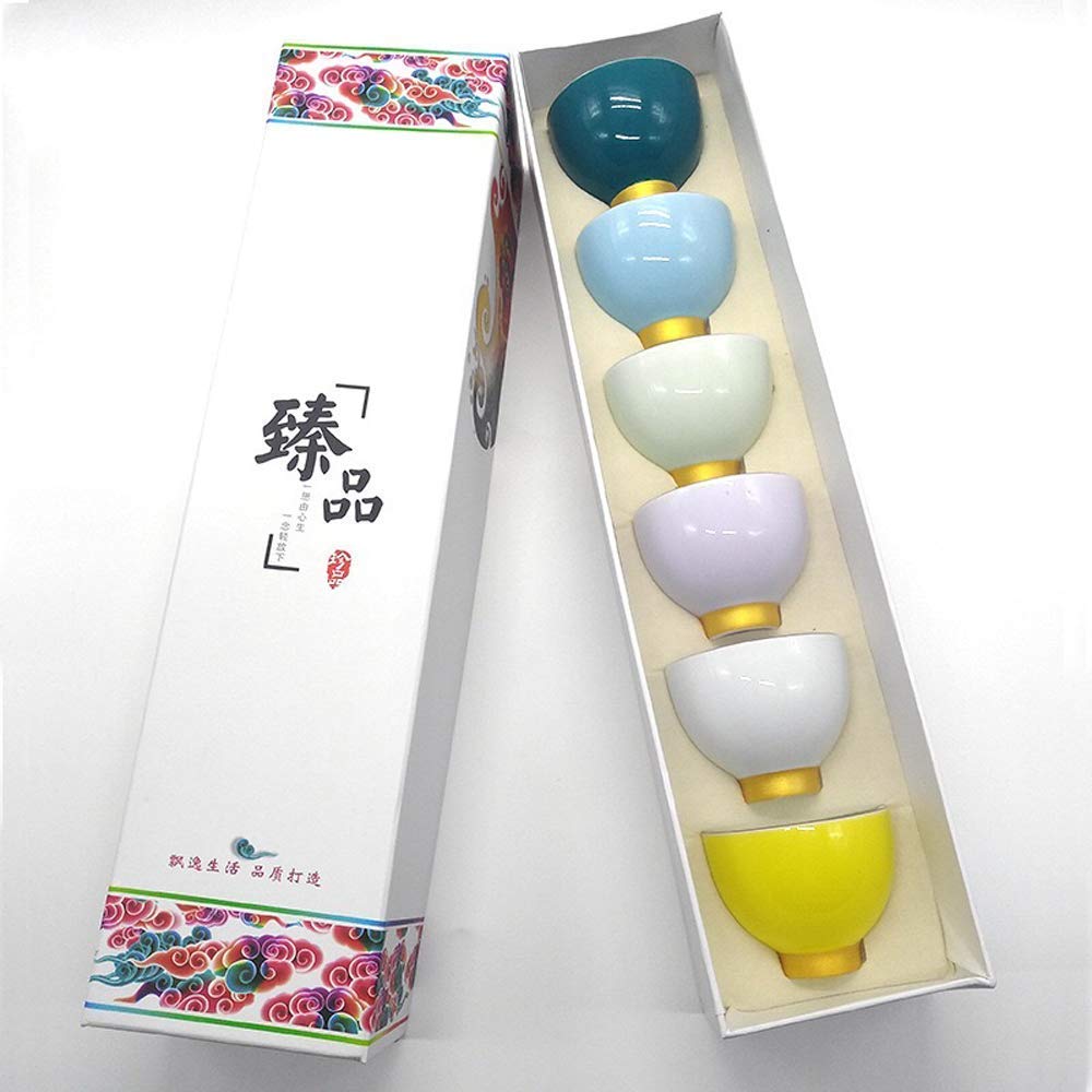 KCHAIN 6PCS Handmade Ceramic Cup Set 2.5oz 6 Colors Pottery Teacups Sake Cups for Tea Saki (B)