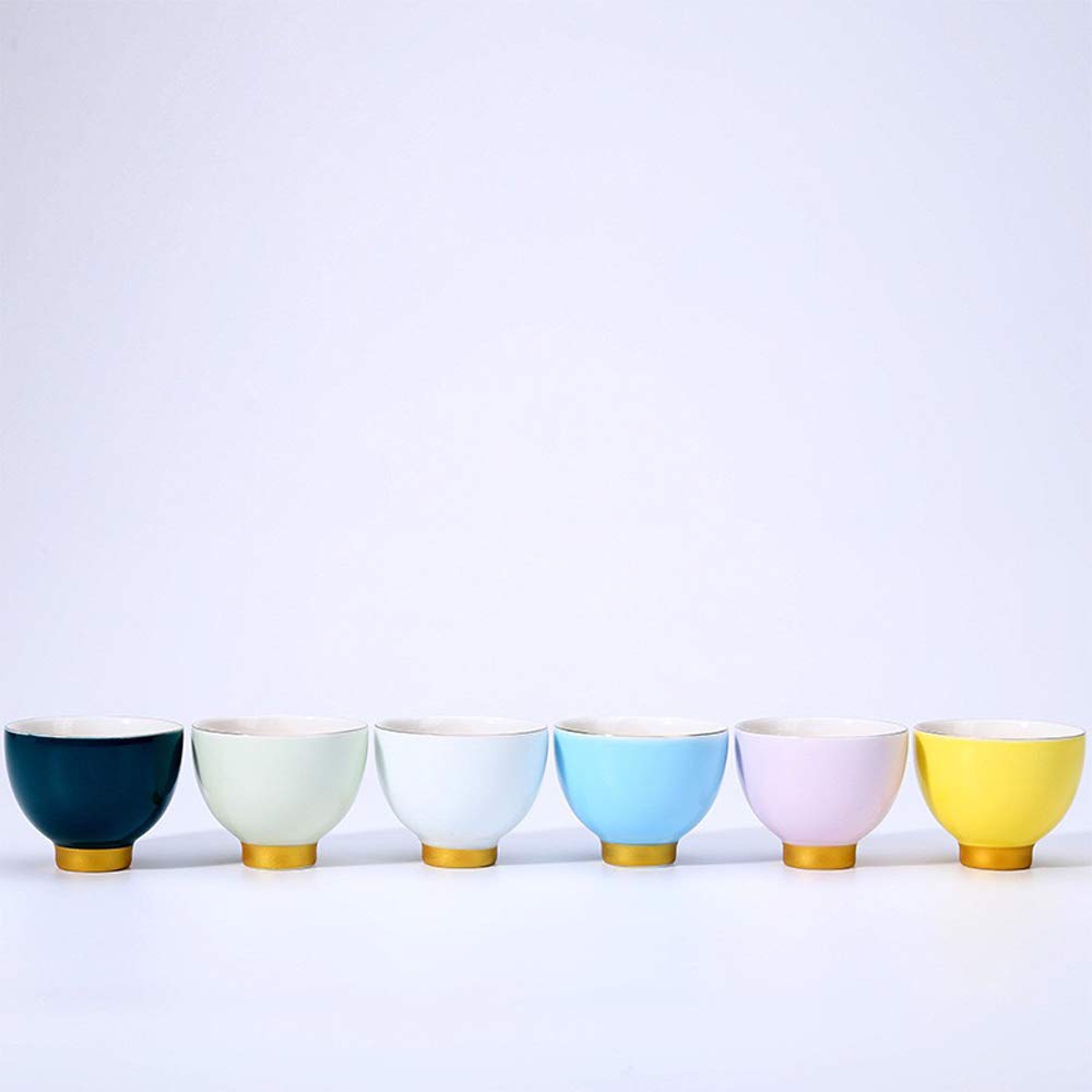 KCHAIN 6PCS Handmade Ceramic Cup Set 2.5oz 6 Colors Pottery Teacups Sake Cups for Tea Saki (B)