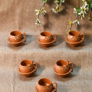 Odishabazaar Tea Cup with Saucer Set of 6 (6 tea cups and 6 saucers 5.4 oz) | Tea cups set of 6 Microwave Safe
