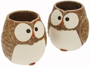 kotobuki ceramic owl cup (set of 2), brown