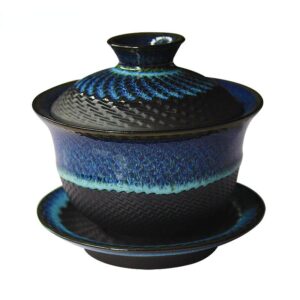 honheam kiln glazed ceramic gaiwan, kungfu porcelain teacup, chinese retro teacup, sancai gaiwan with saucer with lid