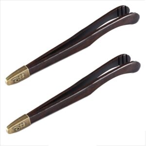 2 pcs wooden teacup tweezers curved chinese tea tongs tea ceremony accessories, 18cm long