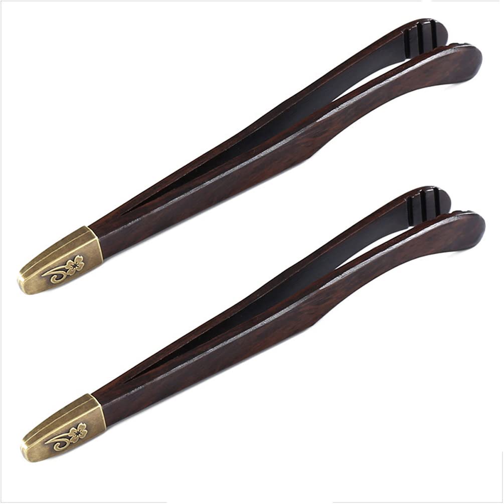 2 Pcs Wooden Teacup Tweezers Curved Chinese Tea Tongs Tea Ceremony Accessories, 18cm Long