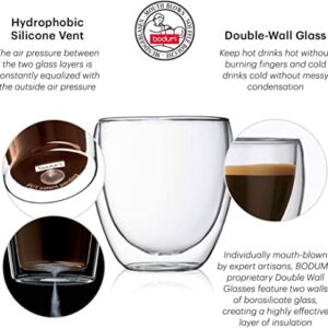 BODUM MELIOR 12082-10 Double Wall Tea Glass, 3.4 fl oz (100 ml), Set of 2, Clear, Genuine Product