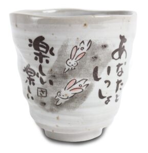 mino ware japanese pottery yunomi chawan tea cup running rabbits gray sanaegama made in japan (japan import) ksy007
