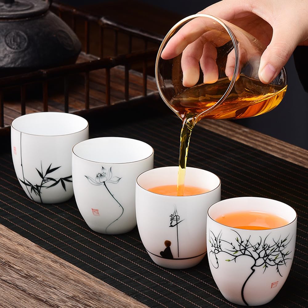 QMFIVE Hand painted ceramic cup white porcelain cup 2pcs (ZHU)