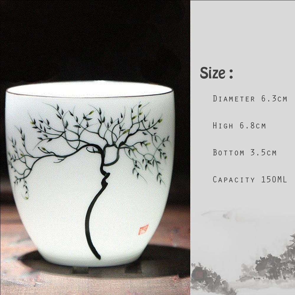 QMFIVE Hand painted ceramic cup white porcelain cup 2pcs (ZHU)