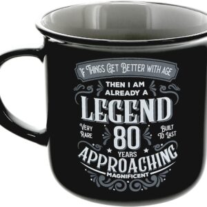 Pavilion Gift Company - 80 Years - Ceramic 13-ounce Campfire Mug, Double Sided Coffee Cup, Birthday Gift, Guys, Women, Mom, Dad, Grandpa, Grandam, 1 Count, 3.75 x 5 x 3.5 Inches