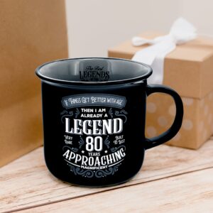 Pavilion Gift Company - 80 Years - Ceramic 13-ounce Campfire Mug, Double Sided Coffee Cup, Birthday Gift, Guys, Women, Mom, Dad, Grandpa, Grandam, 1 Count, 3.75 x 5 x 3.5 Inches