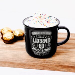 Pavilion Gift Company - 80 Years - Ceramic 13-ounce Campfire Mug, Double Sided Coffee Cup, Birthday Gift, Guys, Women, Mom, Dad, Grandpa, Grandam, 1 Count, 3.75 x 5 x 3.5 Inches