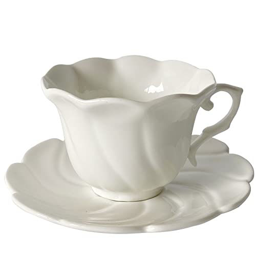 IMESUN Bone China Tea cups/coffee mug, Classic French Flower design, 6OZ, White